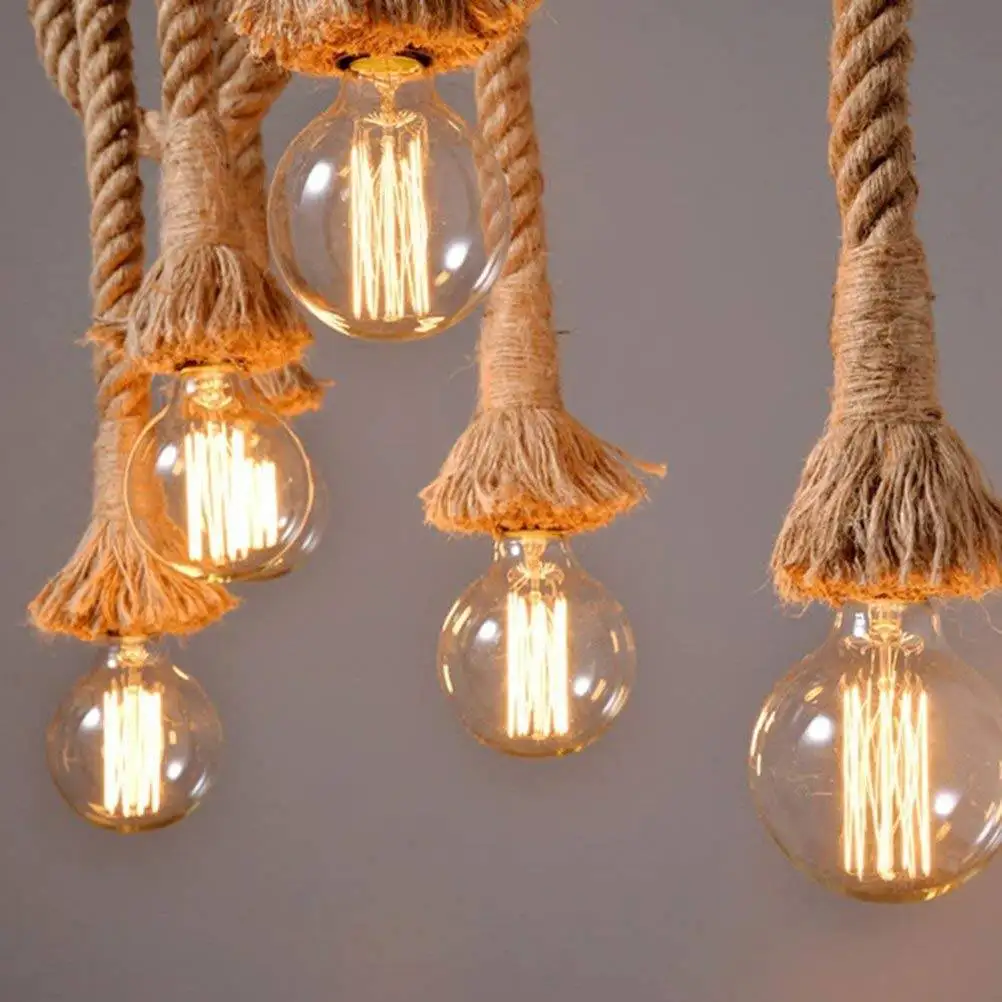 Desidiya Pendant Rope Lights E27 for Ceiling Hanging, Bulb Not Included- 40W, Pack of 2 (Beige)